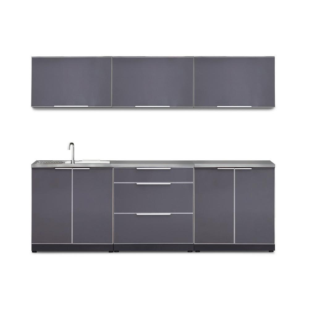 Newage Products Outdoor Kitchen Cabinets Slate Gray Aluminum 7-Piece Set With 3-Drawer Cabinet And 64" Countertop